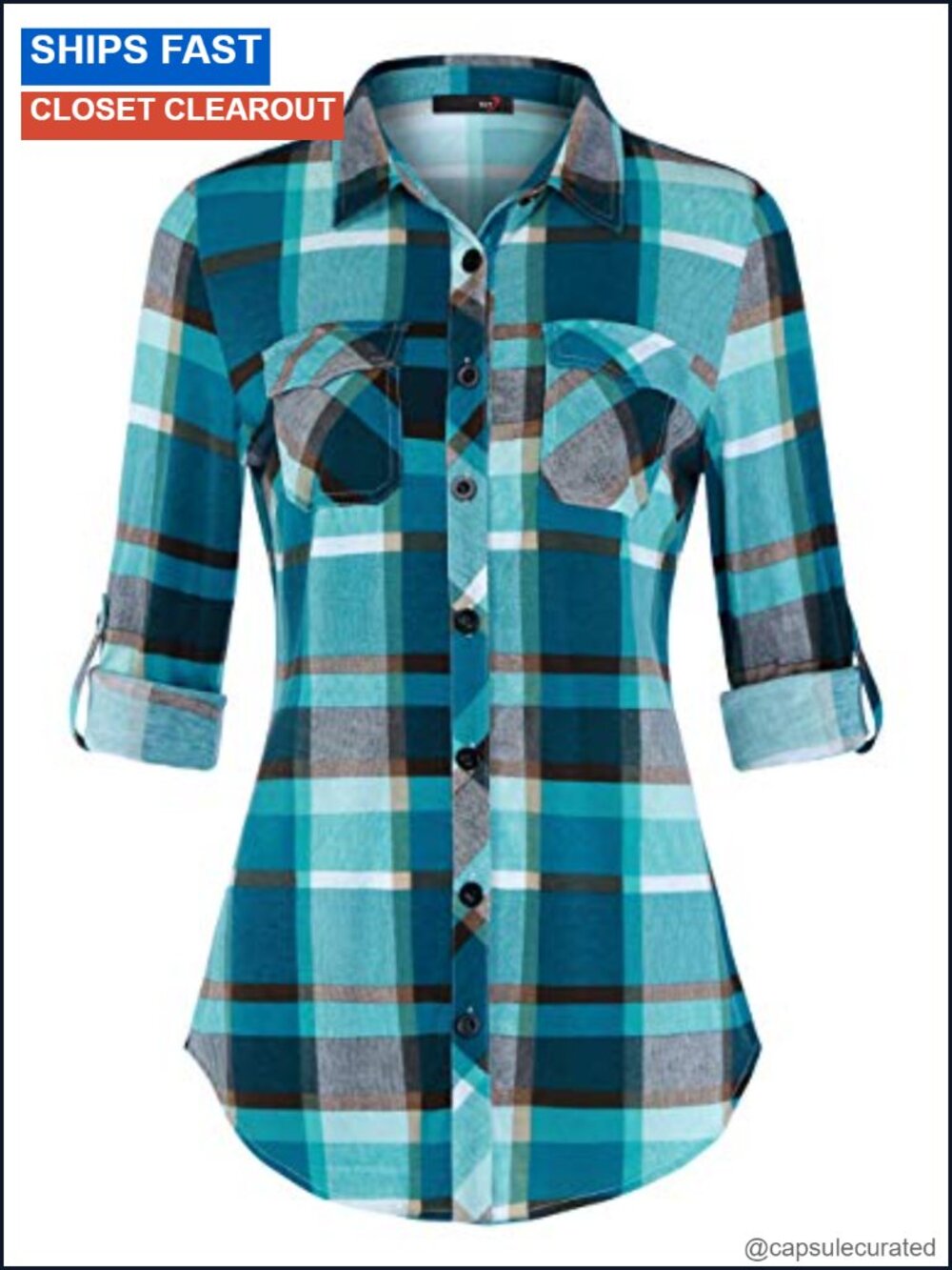 Soft Stretchy Plaid Button Down Shirt Long Sleeve Collared Top